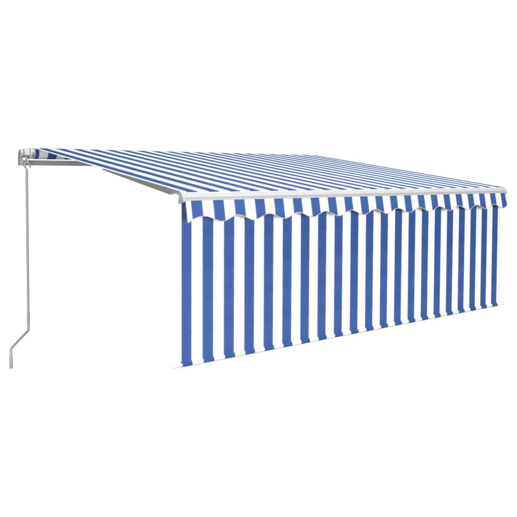 Tenda da Sole Retrattile Manuale e Parasole 4,5x3m Blu e Bianca cod mxl 43777