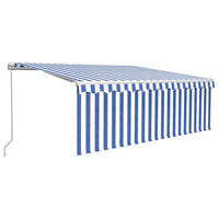 Tenda Sole Retrattile Manuale con LED 4,5x3m Blu e Bianco 3069321