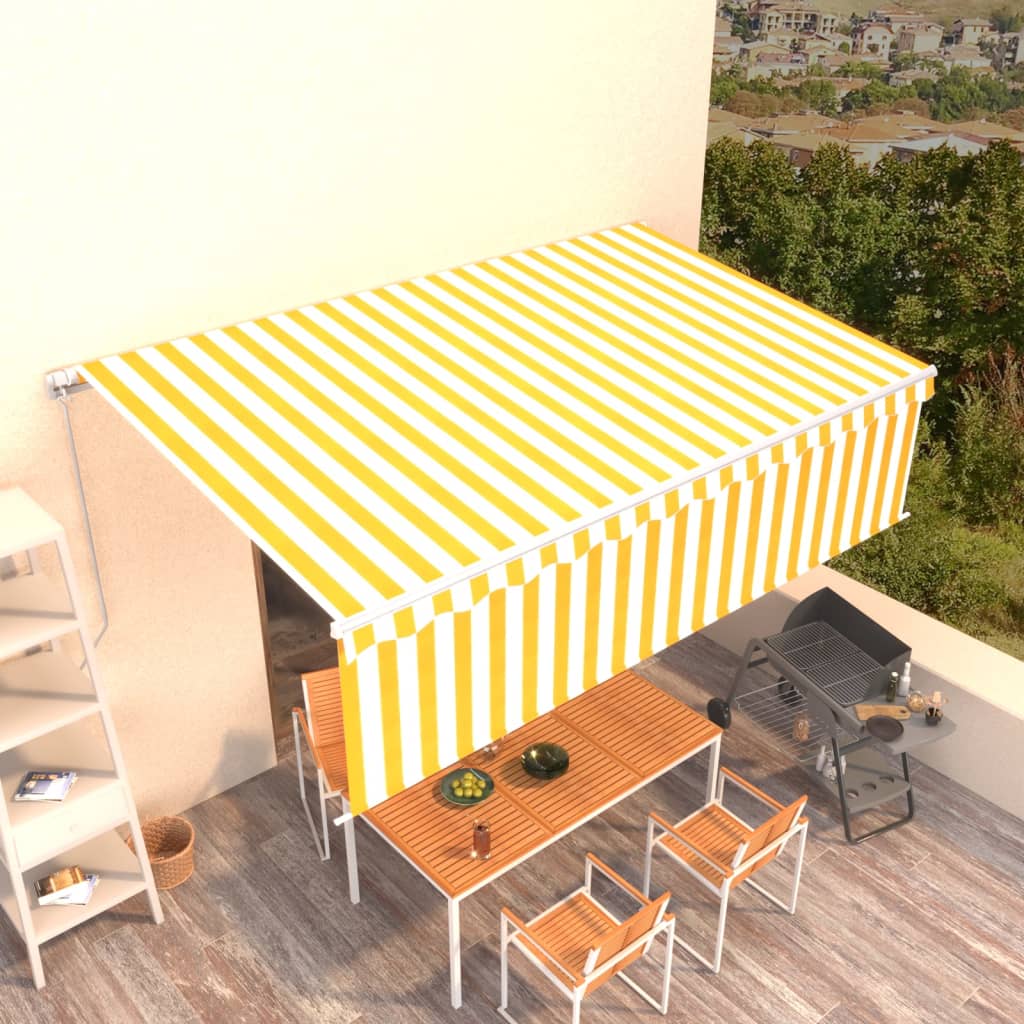 Tenda Sole Retrattile Manuale con Parasole 5x3m Gialla Bianca 3069338