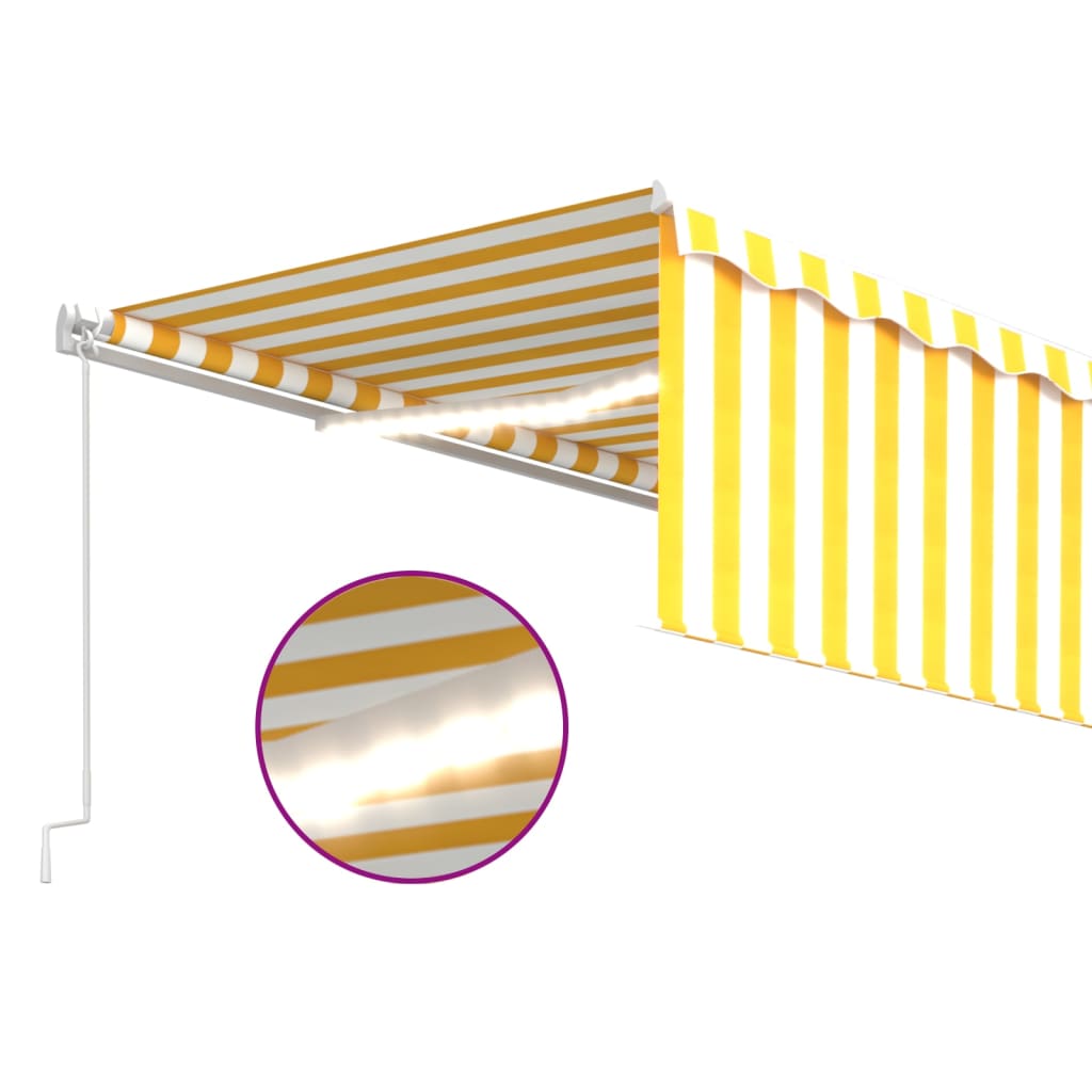 Tenda Sole Retrattile Manuale Parasole LED 5x3m Gialla Bianca 3069343