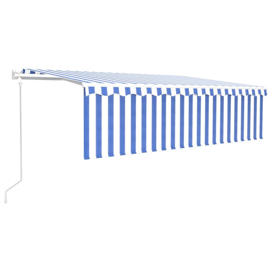 Tenda Automatica Parasole LED Sensore Vento 5x3 m Blu Bianco 3069351