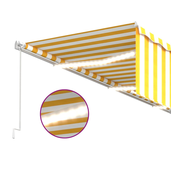 Tenda Sole Retrattile Manuale Parasole e LED 6x3m Gialla Bianca 3069363