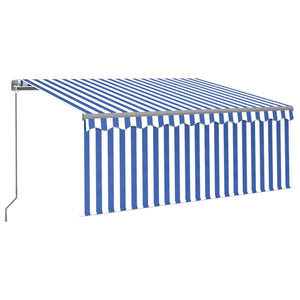 Tenda da Sole Retrattile Manuale con Parasole 3x2,5m Blu Bianca