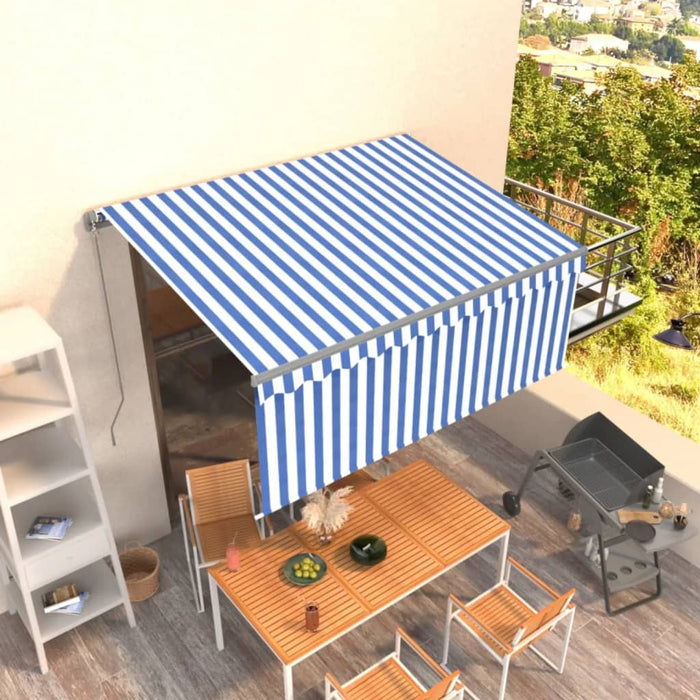 Tenda da Sole Retrattile Manuale con Parasole 3x2,5m Blu Bianca