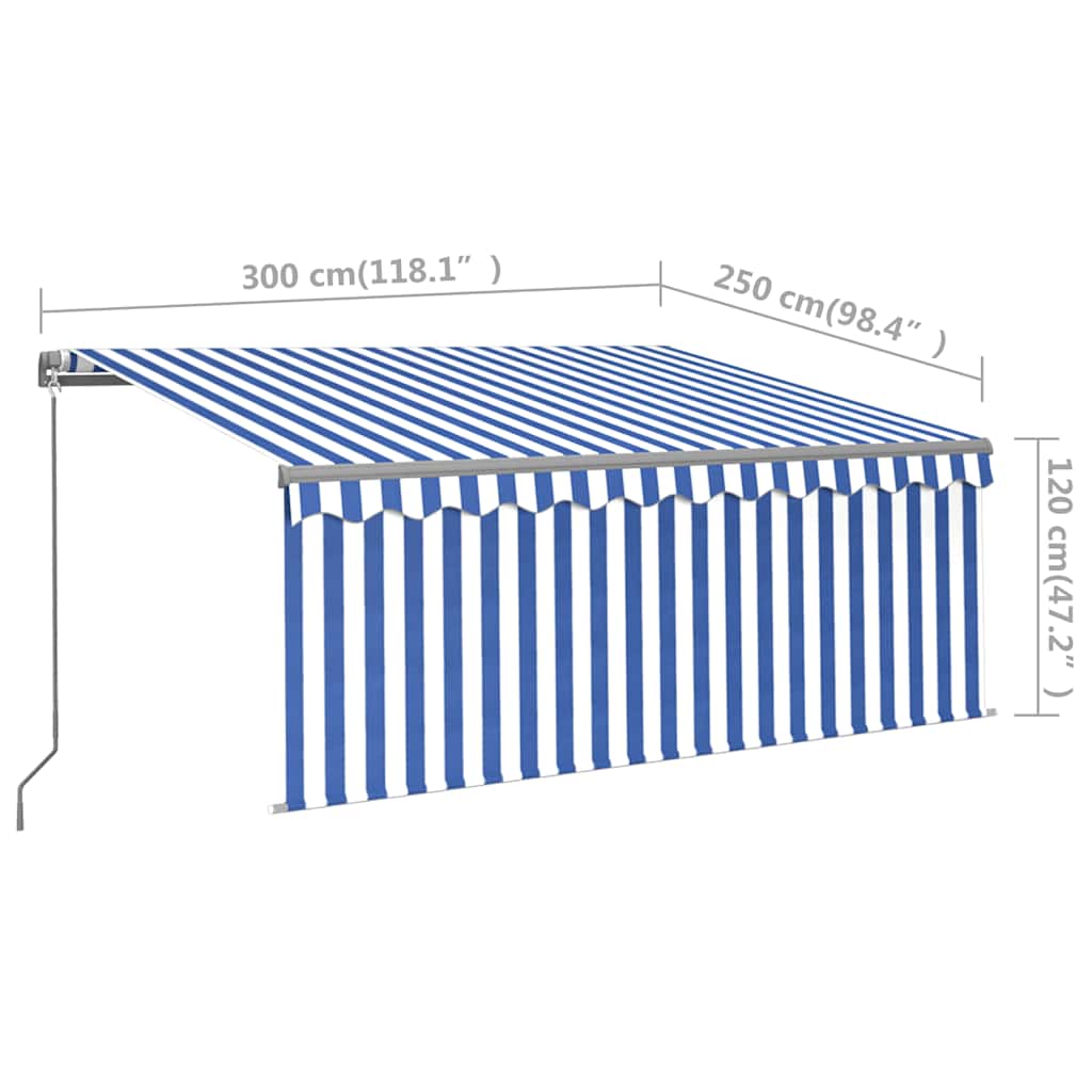 Tenda Sole Retrattile Manuale con LED 3x2,5m Blu e Bianco 3069381