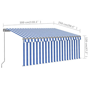 Tenda Sole Retrattile Manuale con LED 3x2,5m Blu e Bianco 3069381