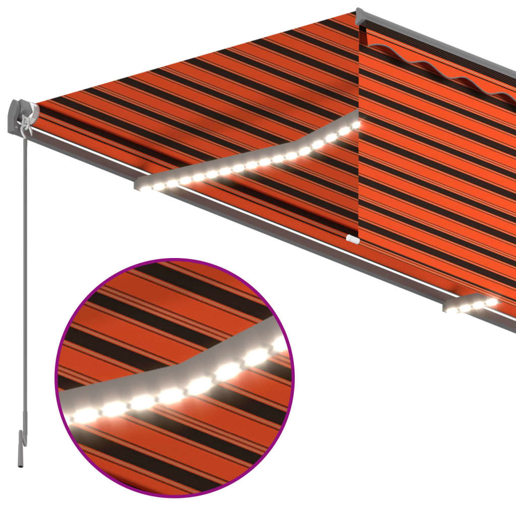 Tenda da Sole Retrattile Manuale LED 3,5x2,5m Arancione Marrone 3069405