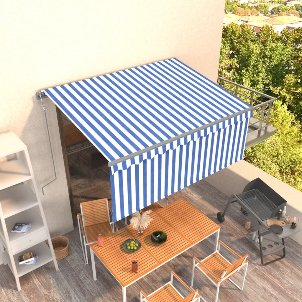 Tenda Sole Retrattile Automatica Parasole 3,5x2,5m Blu Bianco 3069406