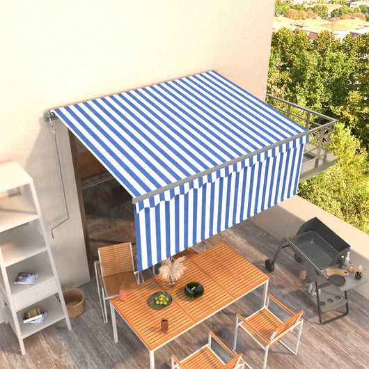 Tenda Sole Retrattile Automatica Parasole 3,5x2,5m Blu Bianco 3069406