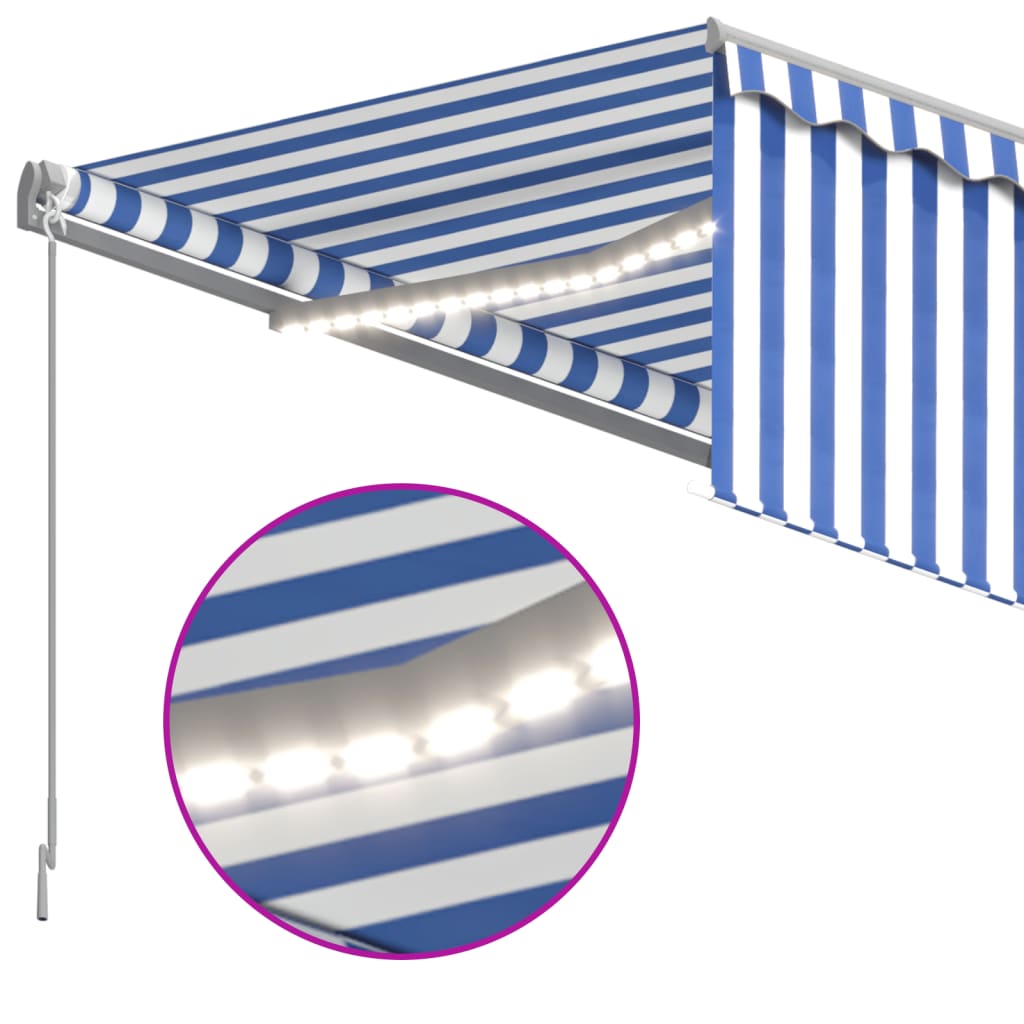 Tenda Automatica Parasole LED Sensore Vento 4,5x3 m Blu Bianco 3069451