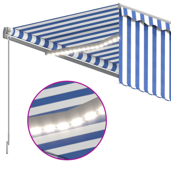 Tenda Automatica Parasole LED Sensore Vento 4,5x3 m Blu Bianco 3069451