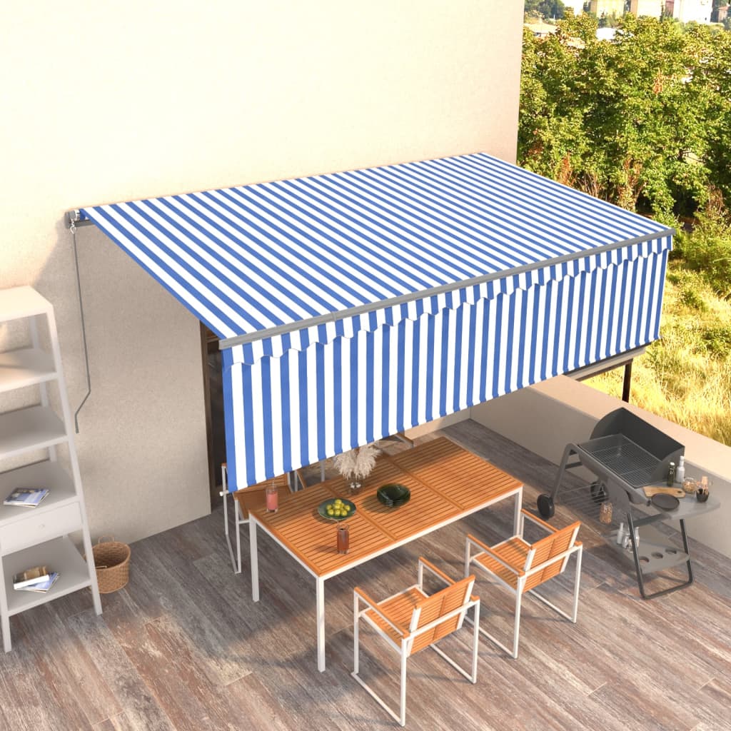 Tenda Sole Retrattile Manuale con Parasole 5x3m Blu e Bianco 3069456