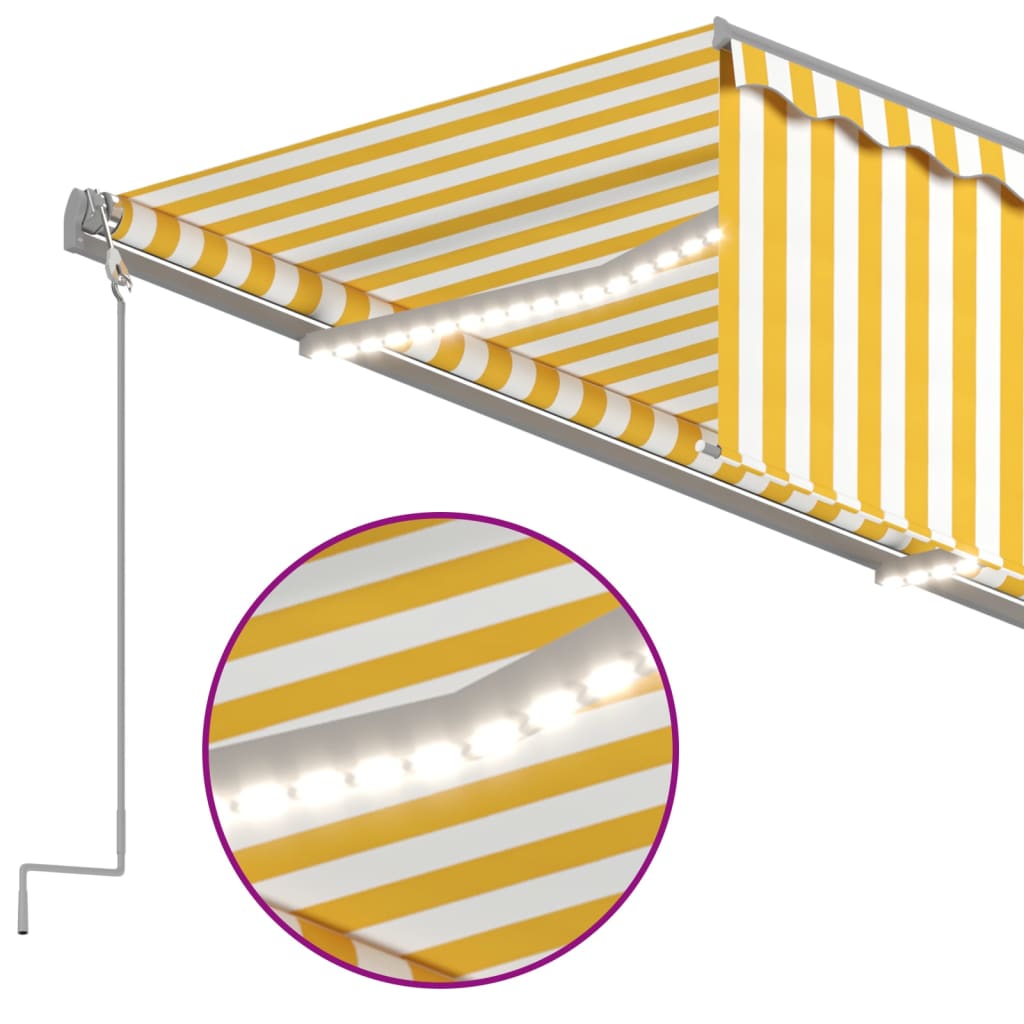 Tenda Sole Retrattile Manuale Parasole LED 5x3m Gialla Bianca 3069463