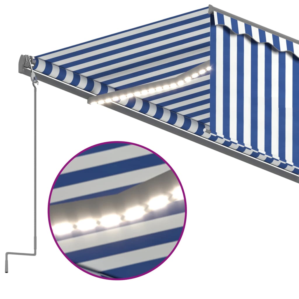 Tenda Automatica Parasole LED Sensore Vento 5x3 m Blu Bianco 3069471