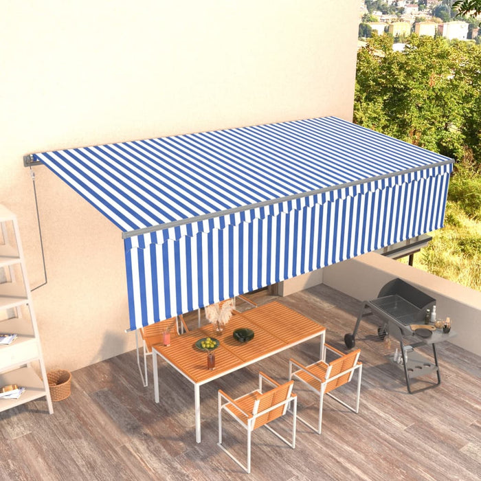 Tenda Sole Retrattile Automatica con Parasole 6x3m Blu Bianco 3069486