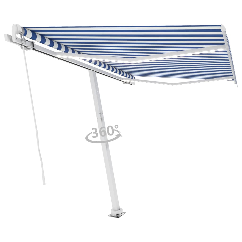 Tenda da Sole Retrattile Manuale con LED 300x250cm Blu e Bianco 3069501
