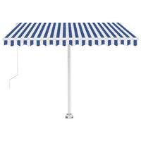 Tenda da Sole Retrattile Manuale con LED 300x250cm Blu e Bianco 3069501