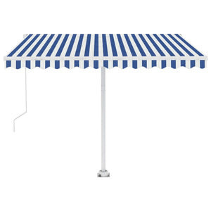 Tenda da Sole Retrattile Manuale con LED 300x250cm Blu e Bianco 3069501