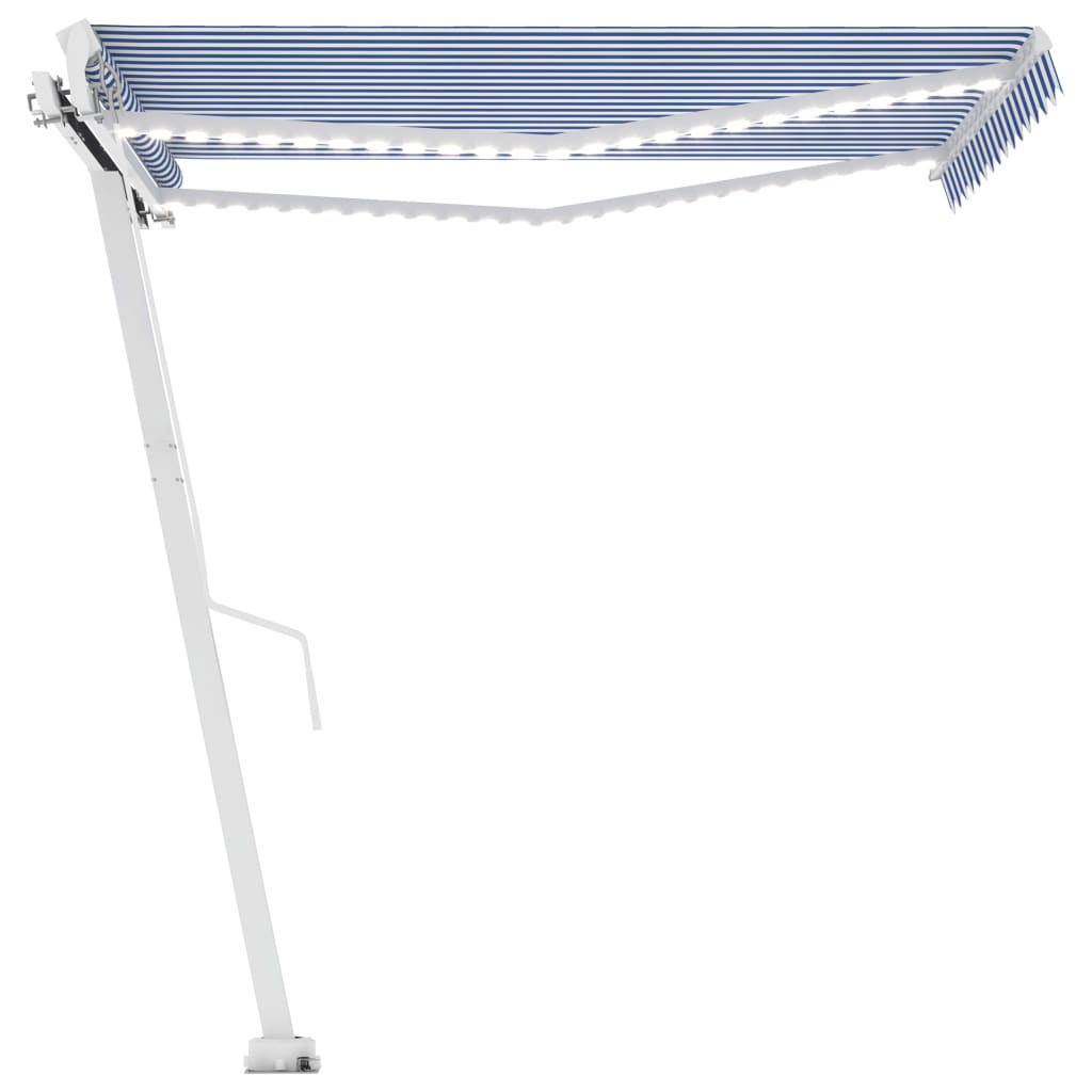 Tenda da Sole Retrattile Manuale con LED 300x250cm Blu e Bianco 3069501