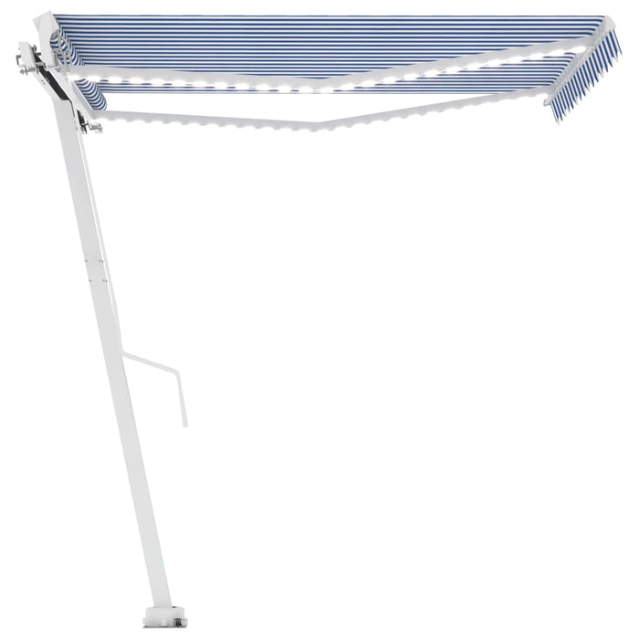 Tenda da Sole Retrattile Manuale con LED 300x250cm Blu e Bianco 3069501