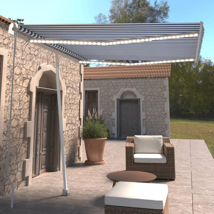 Tenda da Sole Retrattile Manuale con LED 300x250cm Blu e Bianco 3069501