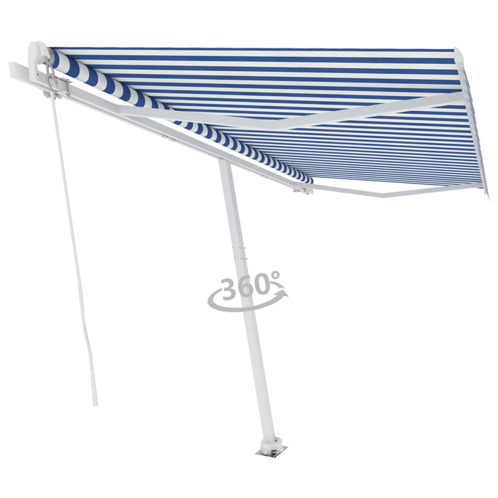 Tenda da Sole Retrattile Manuale con Palo 400x300 cm Blu Bianca cod mxl 62059