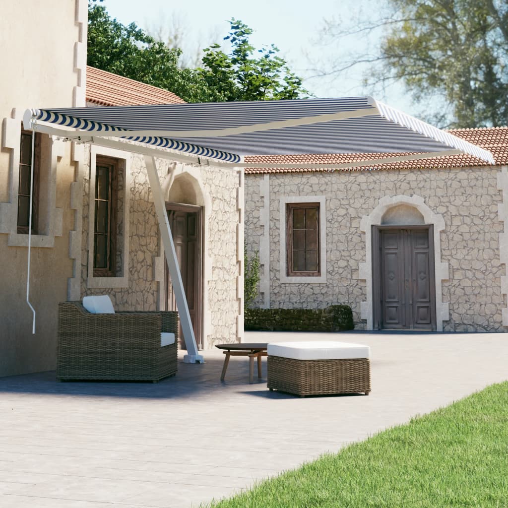 Tenda da Sole Retrattile Manuale con Palo 400x300 cm Blu Bianca cod mxl 62059