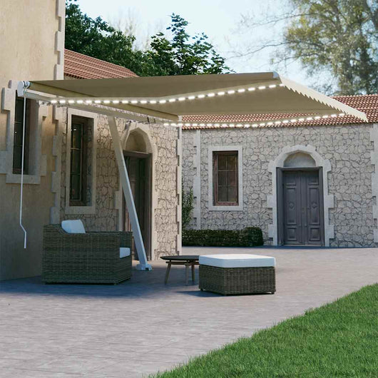 Tenda da Sole Retrattile Manuale con LED 400x300 cm Crema 3069542