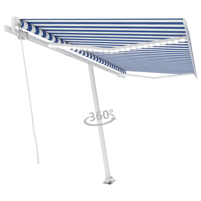 Tenda da Sole Retrattile Manuale con LED 450x300cm Blu e Bianca 3069561