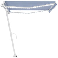 Tenda da Sole Retrattile Manuale con LED 450x300cm Blu e Bianca 3069561
