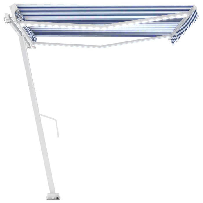 Tenda da Sole Retrattile Manuale con LED 450x300cm Blu e Bianca 3069561