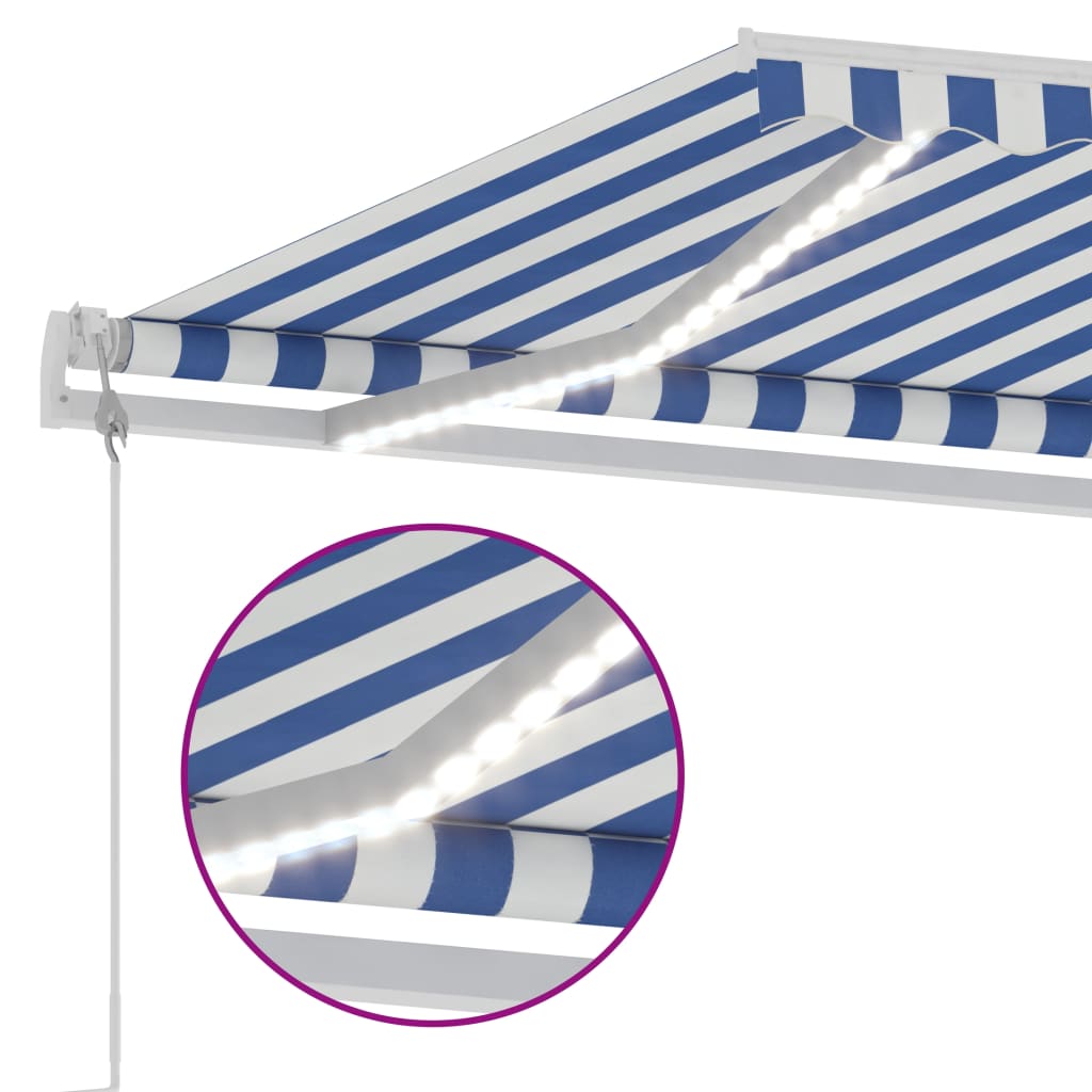 Tenda Automatica con Sensore Vento e LED 450x300 cm Blu Bianca 3069571