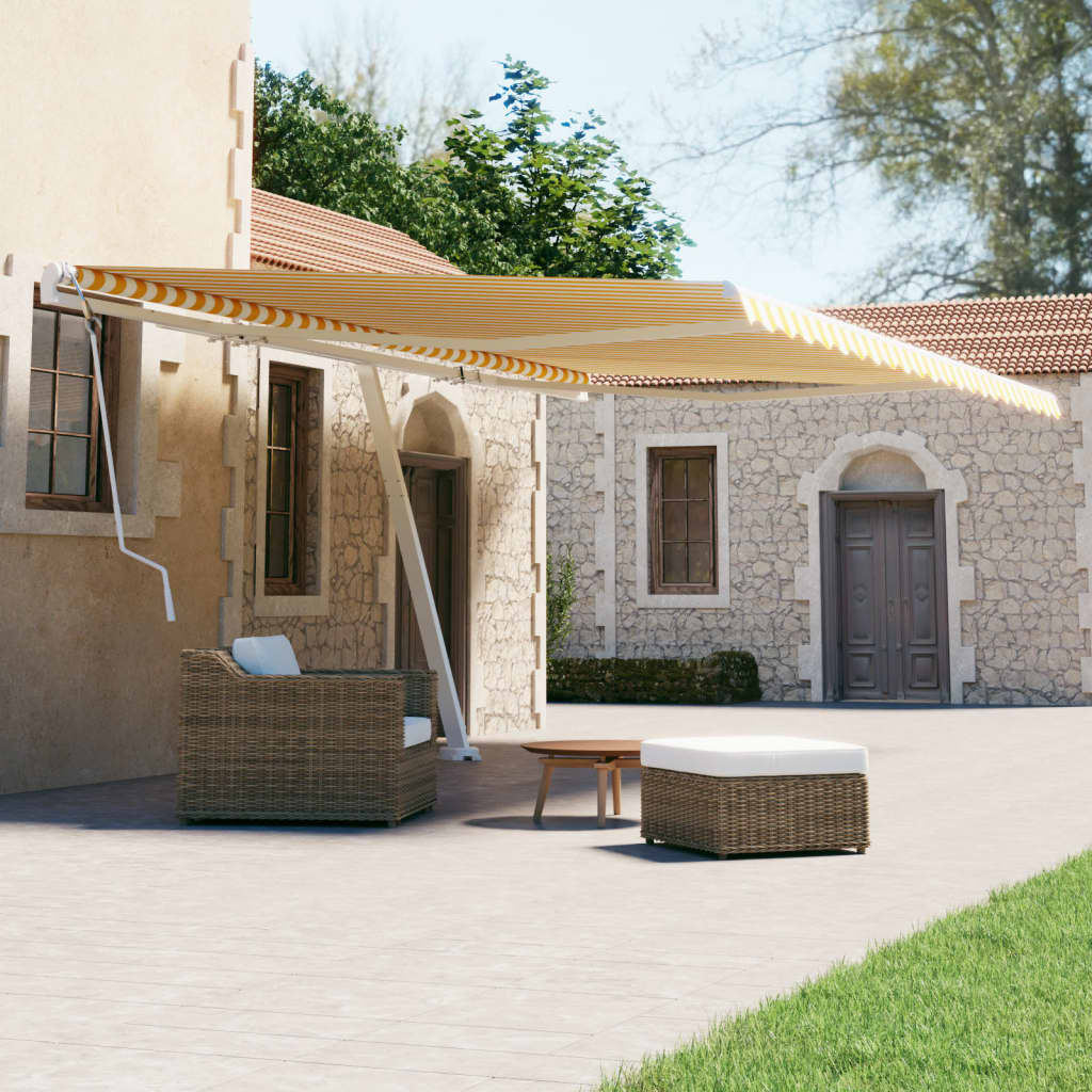 Tenda da Sole Autoportante Manuale 500x300 cm Gialla Bianca 3069578