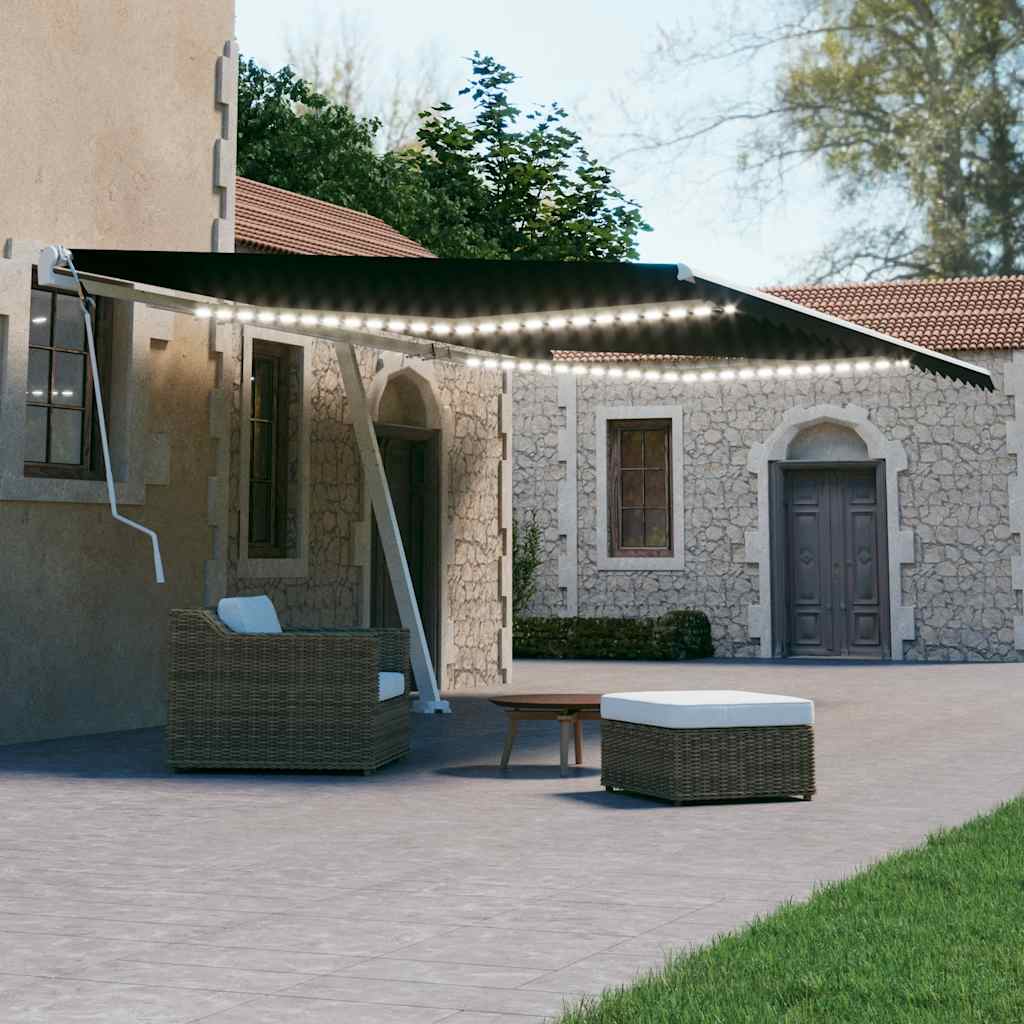 Tenda da Sole Retrattile Manuale con LED 600x300 cm Antracite 3069604