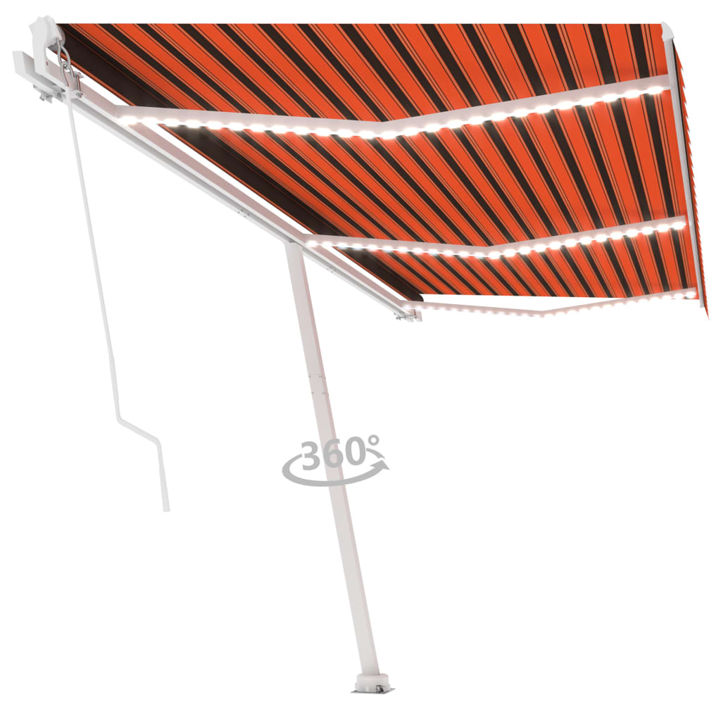 Tenda da Sole Retrattile Manuale LED 600x300 cm Arancio Marrone cod mxl 43856