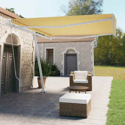 Tenda Retrattile Manuale Autoportante 450x300 cm Gialla Bianca 3069618