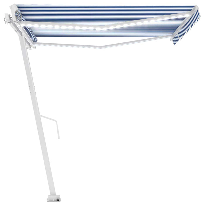 Tenda da Sole Retrattile Manuale con LED 400x350 cm Blu Bianco 3069621