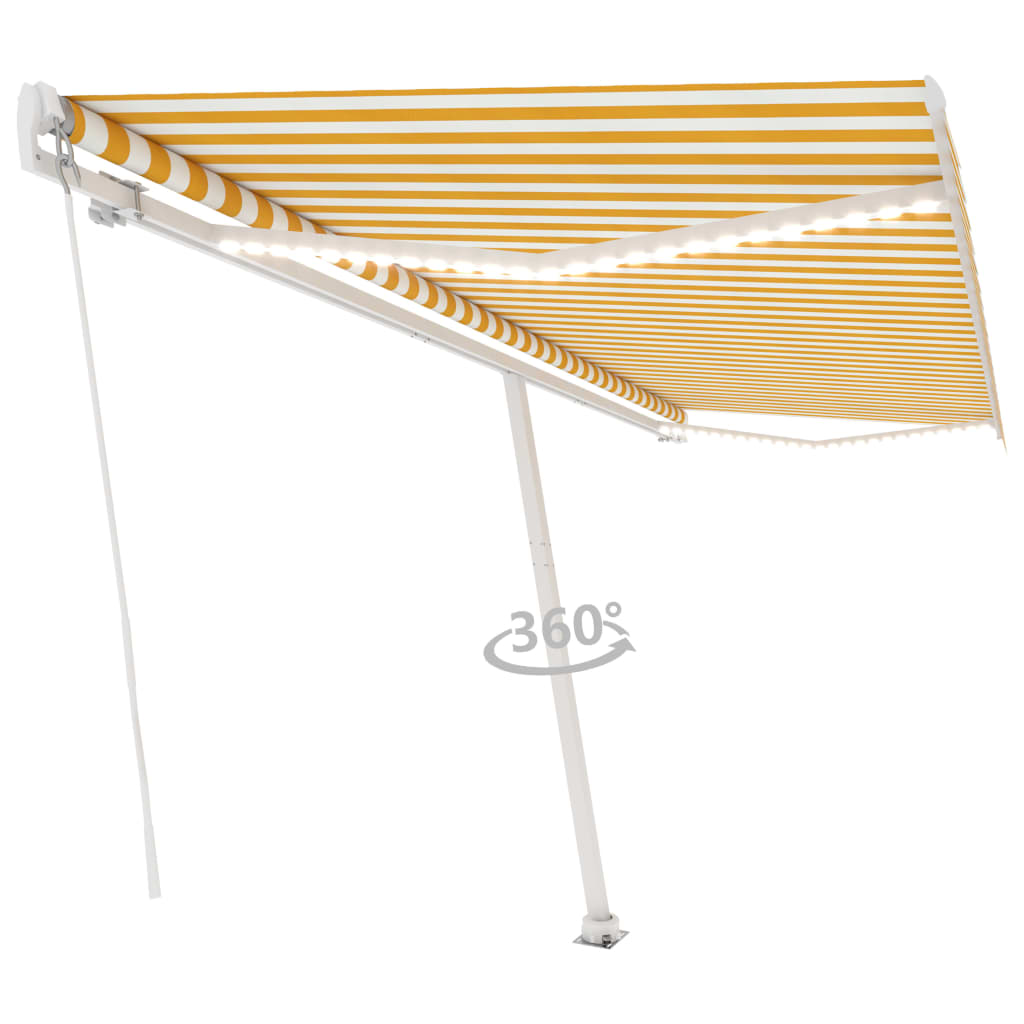 Tenda da Sole Retrattile Manuale LED 400x350 cm Giallo Bianco 3069663