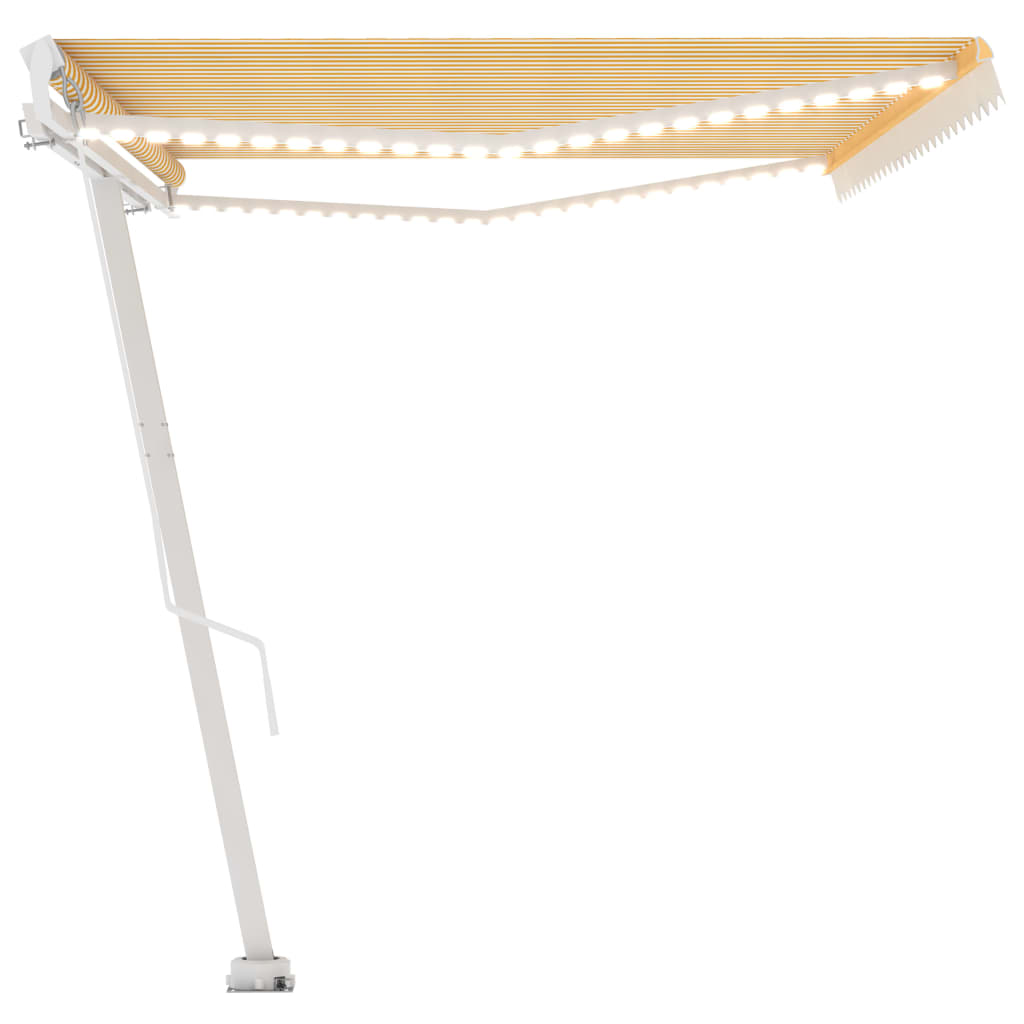 Tenda da Sole Retrattile Manuale LED 400x350 cm Giallo Bianco 3069663