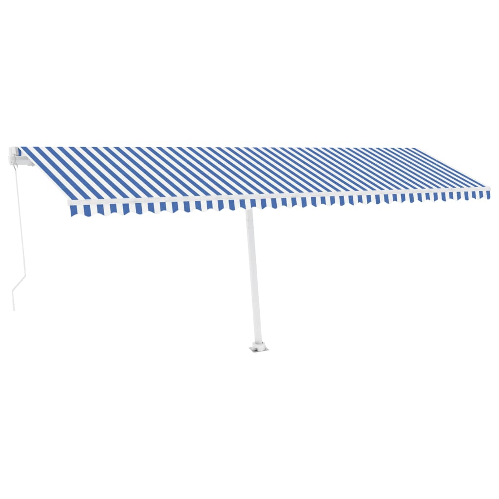 Tenda da Sole Retrattile Manuale con LED 600x350 cm Blu Bianco 3069681