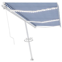 Tenda da Sole Retrattile Manuale con LED 600x350 cm Blu Bianco 3069681