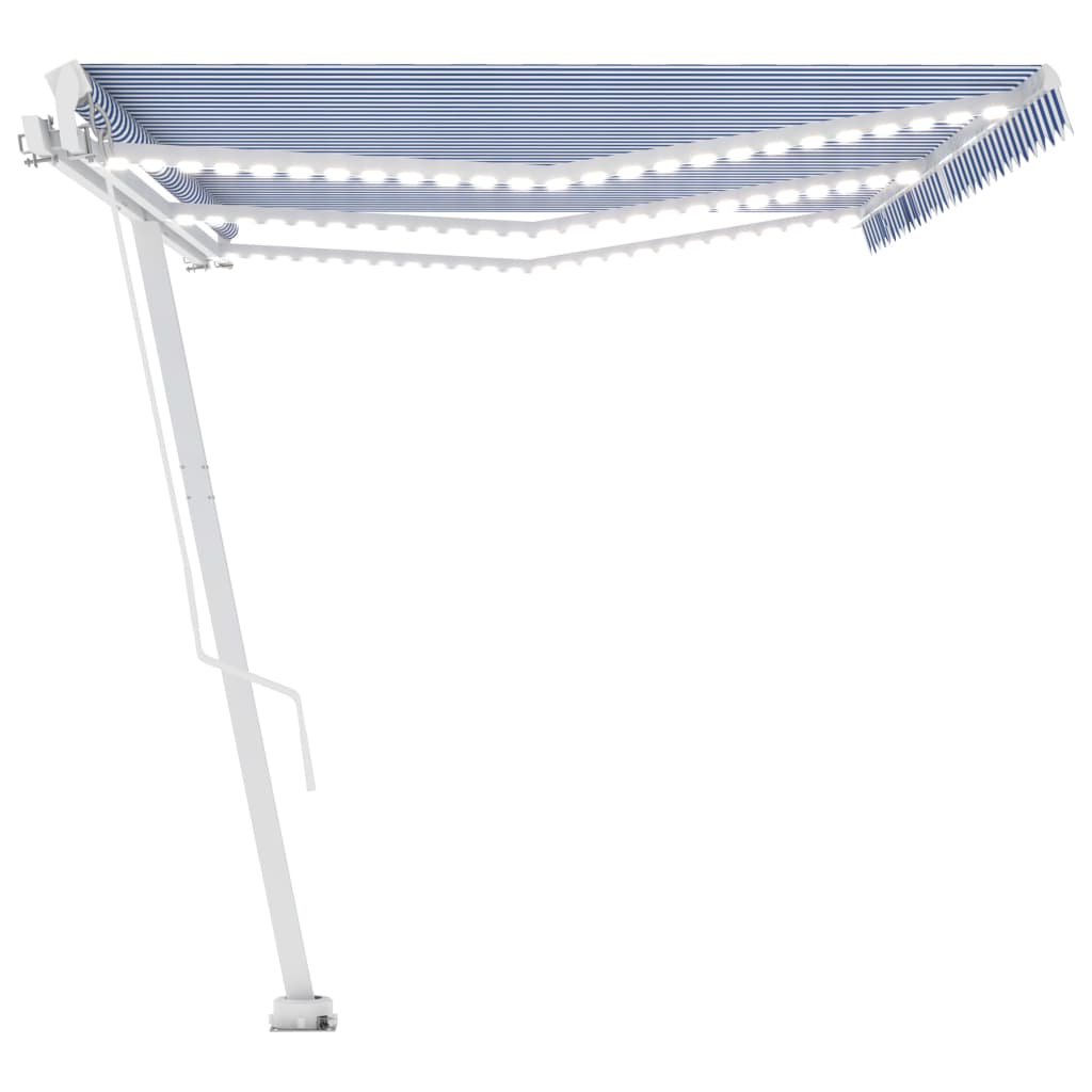 Tenda da Sole Retrattile Manuale con LED 600x350 cm Blu Bianco 3069681