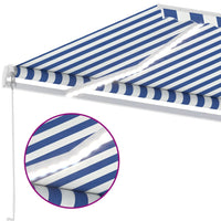Tenda da Sole Retrattile Manuale con LED 600x350 cm Blu Bianco 3069681