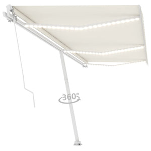 Tenda da Sole Retrattile Manuale con LED 600x350 cm Crema 3069682