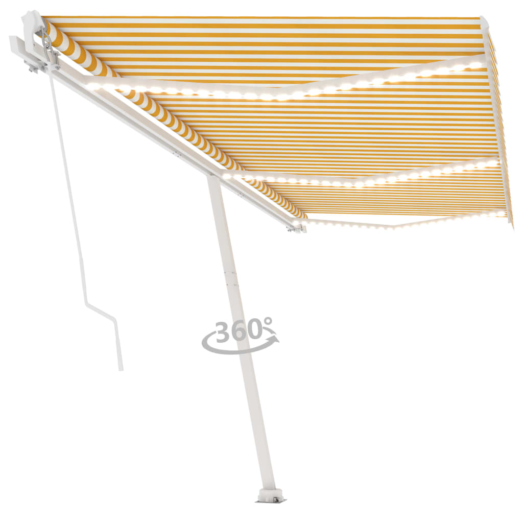 Tenda da Sole Retrattile Manuale LED 600x350 cm Giallo e Bianco cod mxl 43872