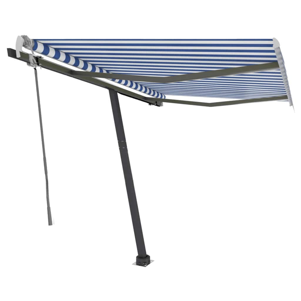Tenda da Sole Retrattile Manuale con LED 300x250cm Blu e Bianco 3069701