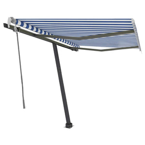 Tenda da Sole Retrattile Manuale con LED 300x250cm Blu e Bianco 3069701