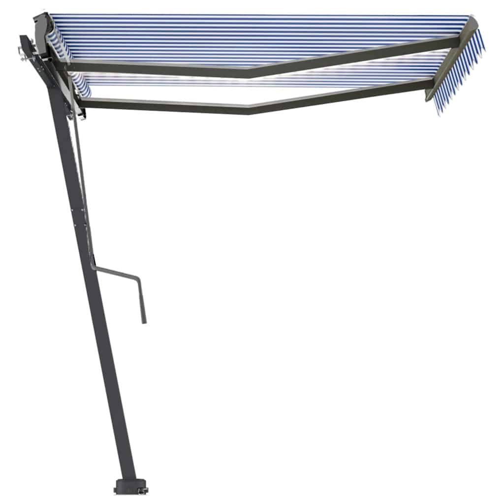 Tenda da Sole Retrattile Manuale con LED 300x250cm Blu e Bianco 3069701