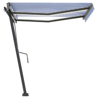 Tenda da Sole Retrattile Manuale con LED 300x250cm Blu e Bianco 3069701