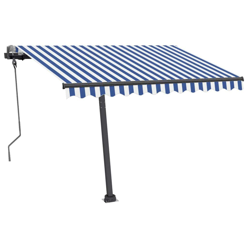 Tenda da Sole Retrattile Manuale con LED 300x250cm Blu e Bianco 3069701